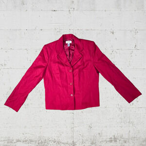 90s Vintage Cherry Red Wool Single Breasted Blazer Talbots Jacket Size 12